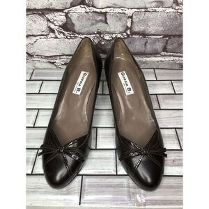 GIORGIA B. Brown Leather Patent Bow Pumps Dress Heels Women’s Sz 38EU/7.5M US